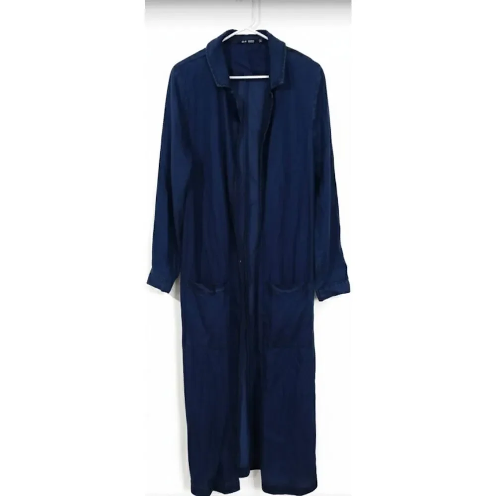 Blk dnm womens small long duster lightweight denim cardigan blue